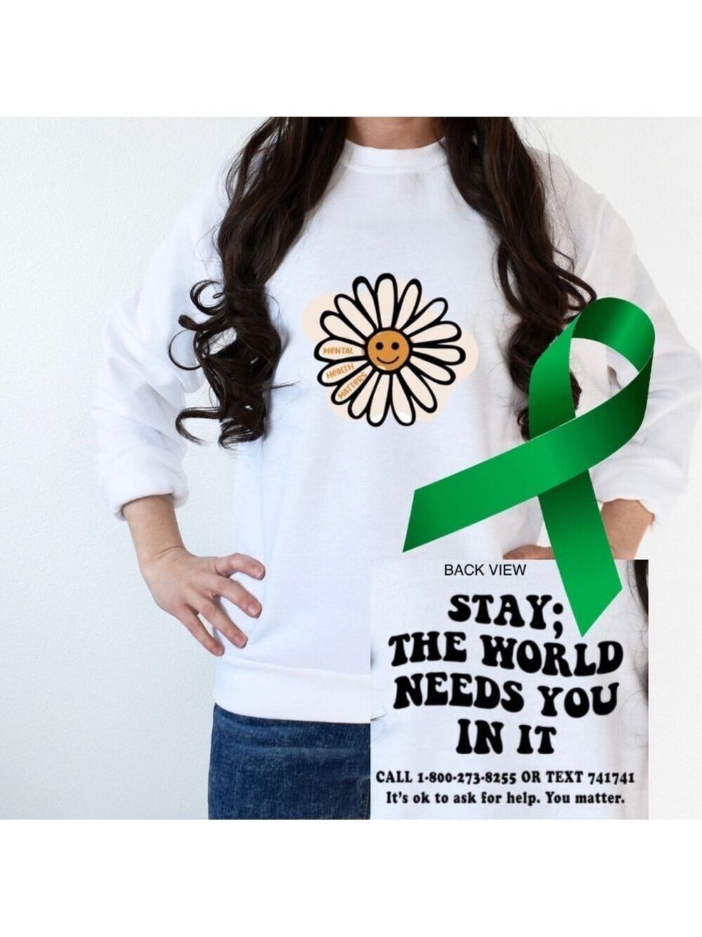 Mental health matters - stay graphic crewneck sweatshirt oversized extra large